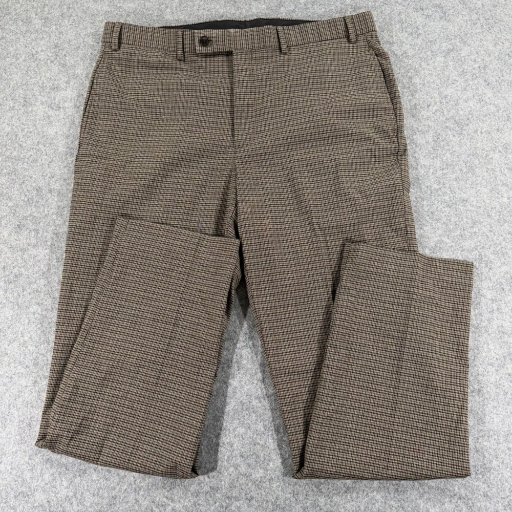 Lauren Ralph Lauren Mens Brown Micro Check Dress Pants 36Wx32L Stretch Tailored